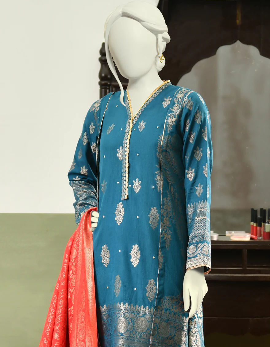 TEAL BLUE JACQUARD 3PC STITCHED | JJPW-W-JPWS-US-22-413 FB/GELATO - Image 4