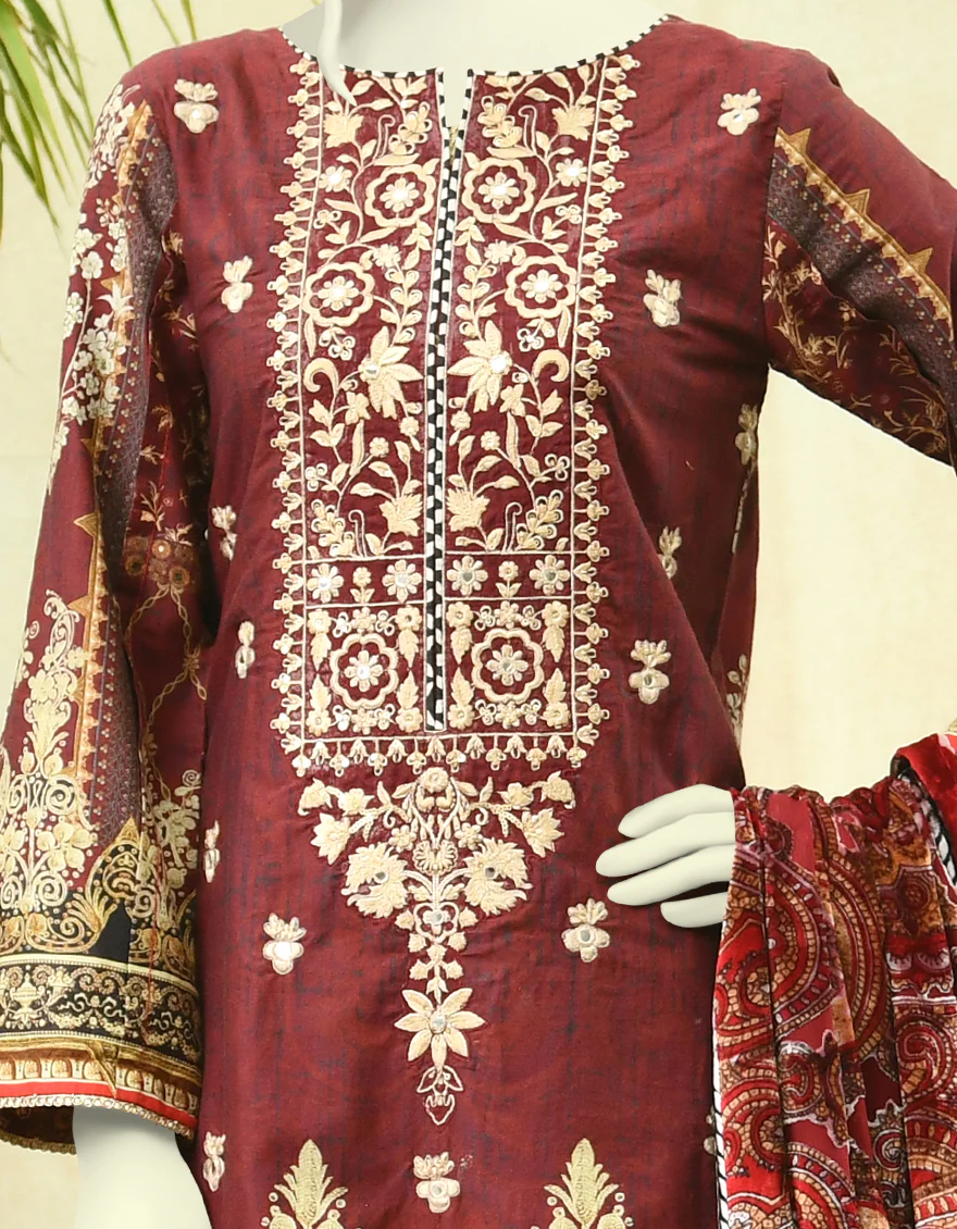 MAROON CAMBRIC 3PC STITCHED | JJPW-W-JPWS-US-22-430 FB/DIVINE - Image 3