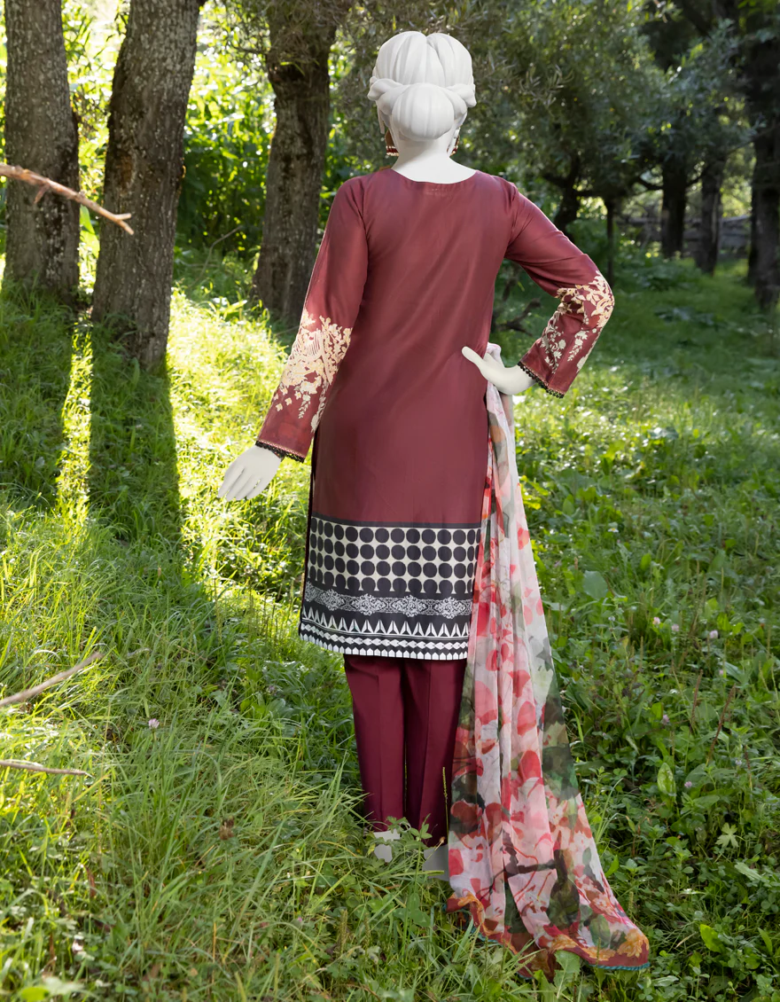 MAROON CAMBRIC 3PC STITCHED | JJPW-W-JPWS-US-22-470 FB/CRAYON(22-5122) - Image 2