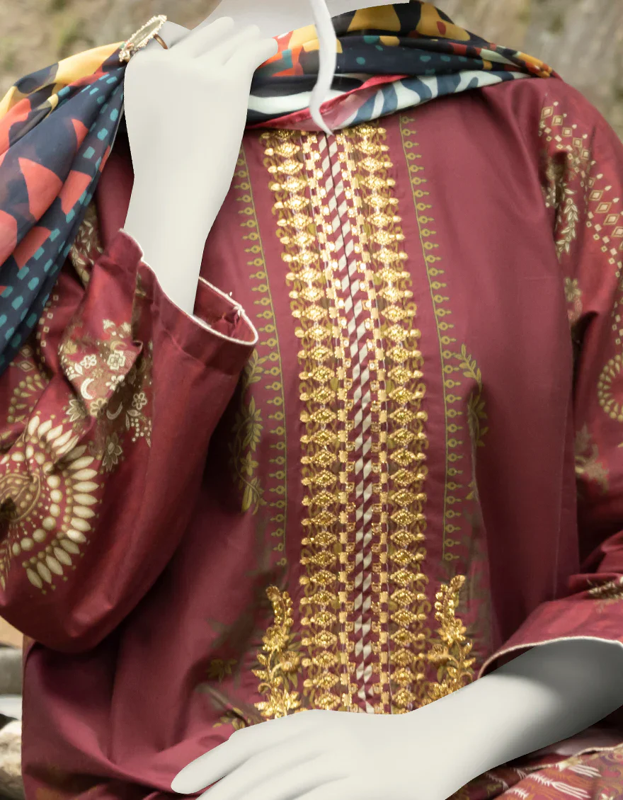 MAROON CAMBRIC 3PC STITCHED | JJPW-W-JPWS-US-22-475 FB/BROCADE (22-5135) - Image 3