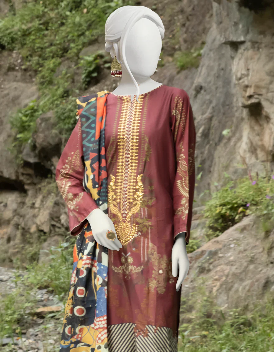 MAROON CAMBRIC 3PC STITCHED | JJPW-W-JPWS-US-22-475 FB/BROCADE (22-5135) - Image 4