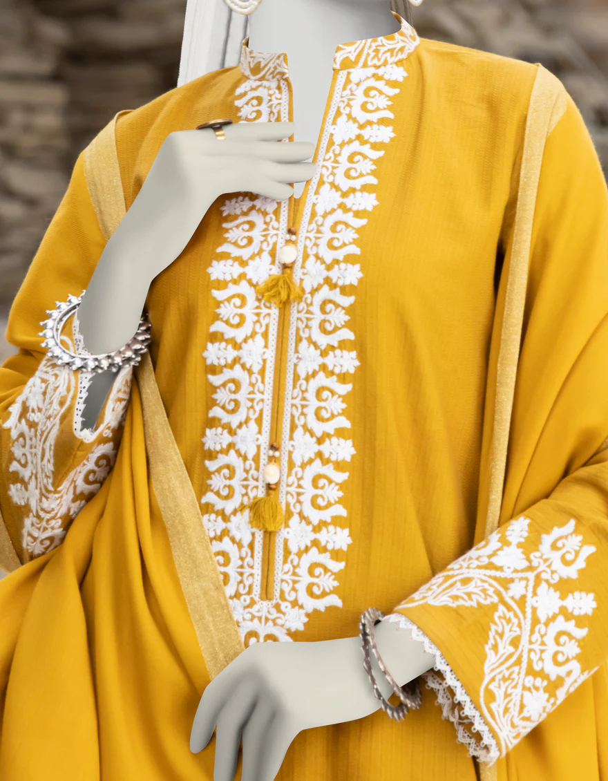 YELLOW YARN DYED 3PC STITCHED | JJPW-W-JPWS-US-22-480 FB/JASHAN - Image 3