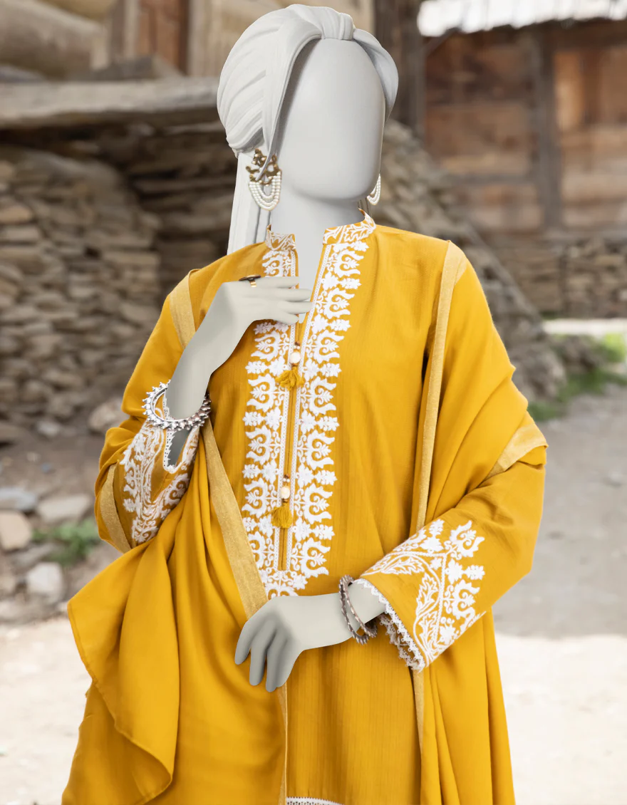 YELLOW YARN DYED 3PC STITCHED | JJPW-W-JPWS-US-22-480 FB/JASHAN - Image 5