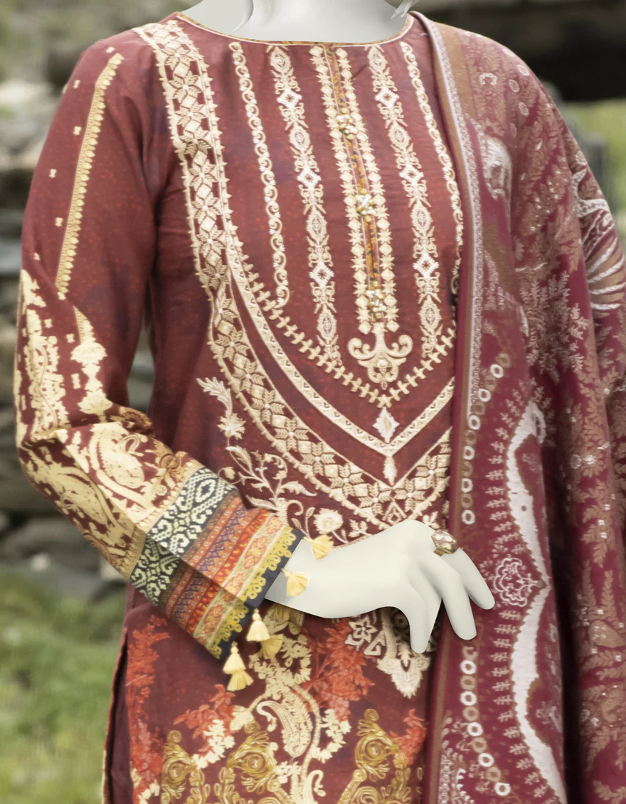 MAROON CAMBRIC 3PC STITCHED | JJPW-W-JPWS-US-22-483 FB/UMANG (22-5142) - Image 2