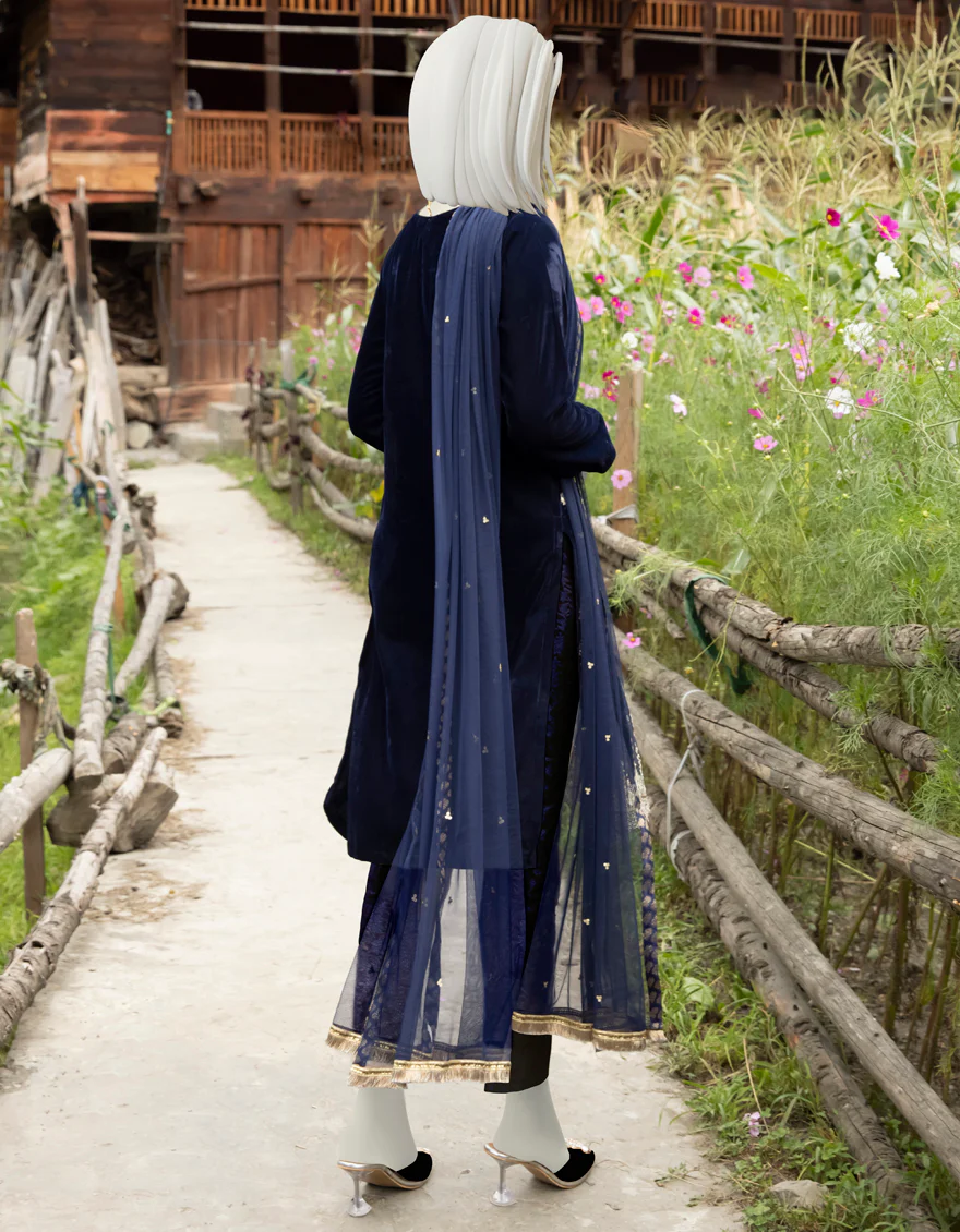 NAVY BLUE VELVET 3PC STITCHED | JJPW-W-JPWS-US-22-489 FB/FF-328 - Image 2