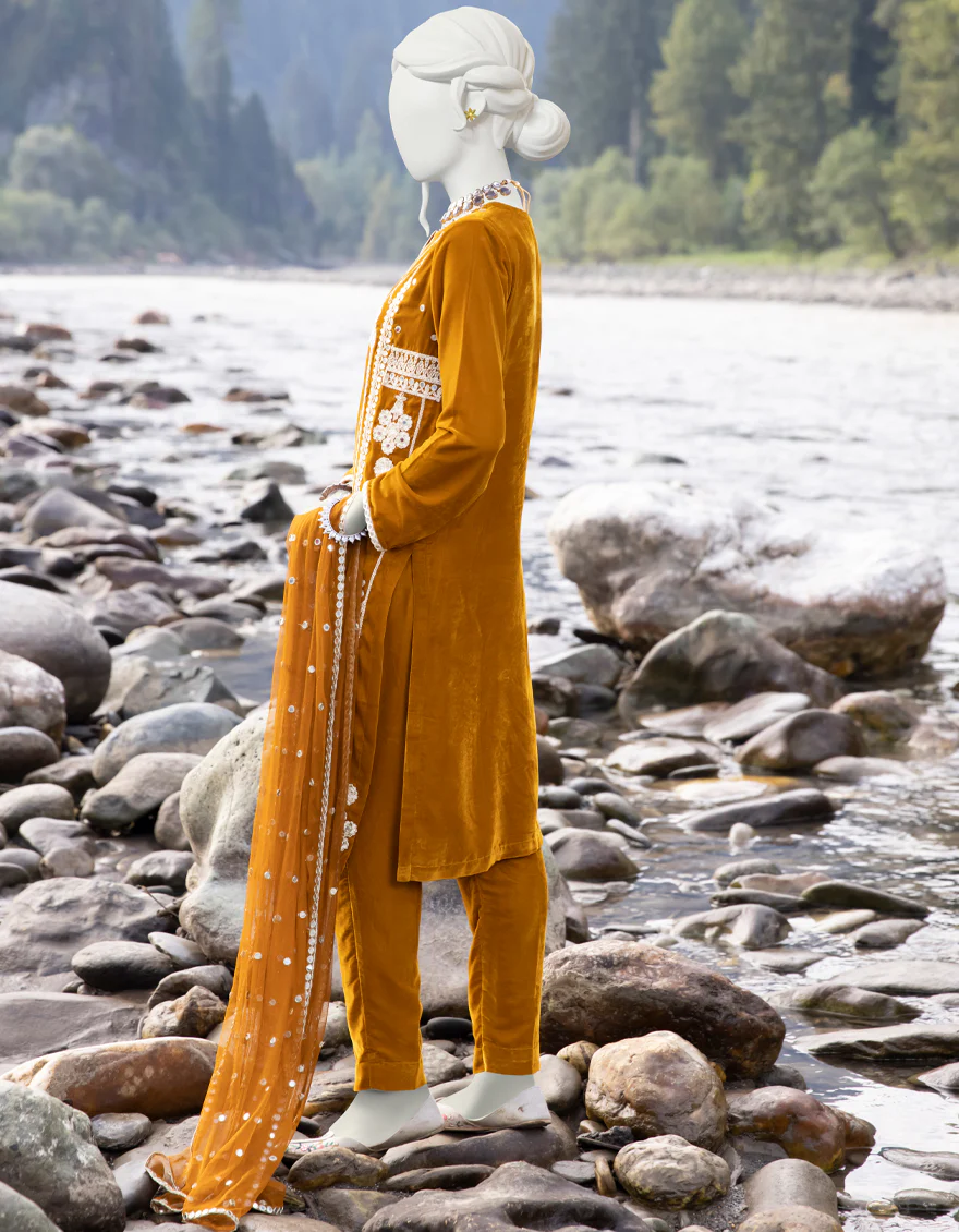 MUSTARD VELVET 3PC STITCHED | JJPW-W-JPWS-US-22-491 FB/FF-328 - Image 2