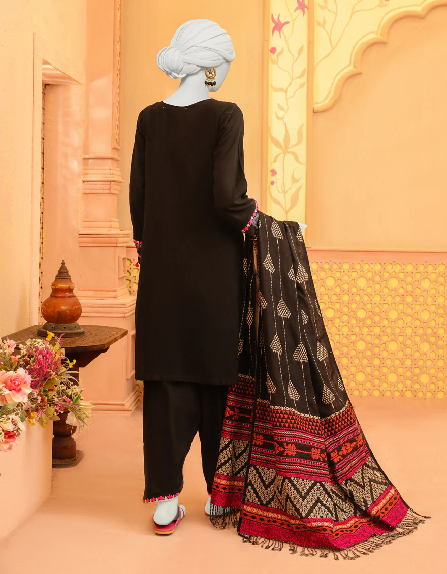 BLACK KHADDAR 3PC STITCHED | JJPW-W-JPWS-US-23-623 FB/DUSTY ROSE - Image 2