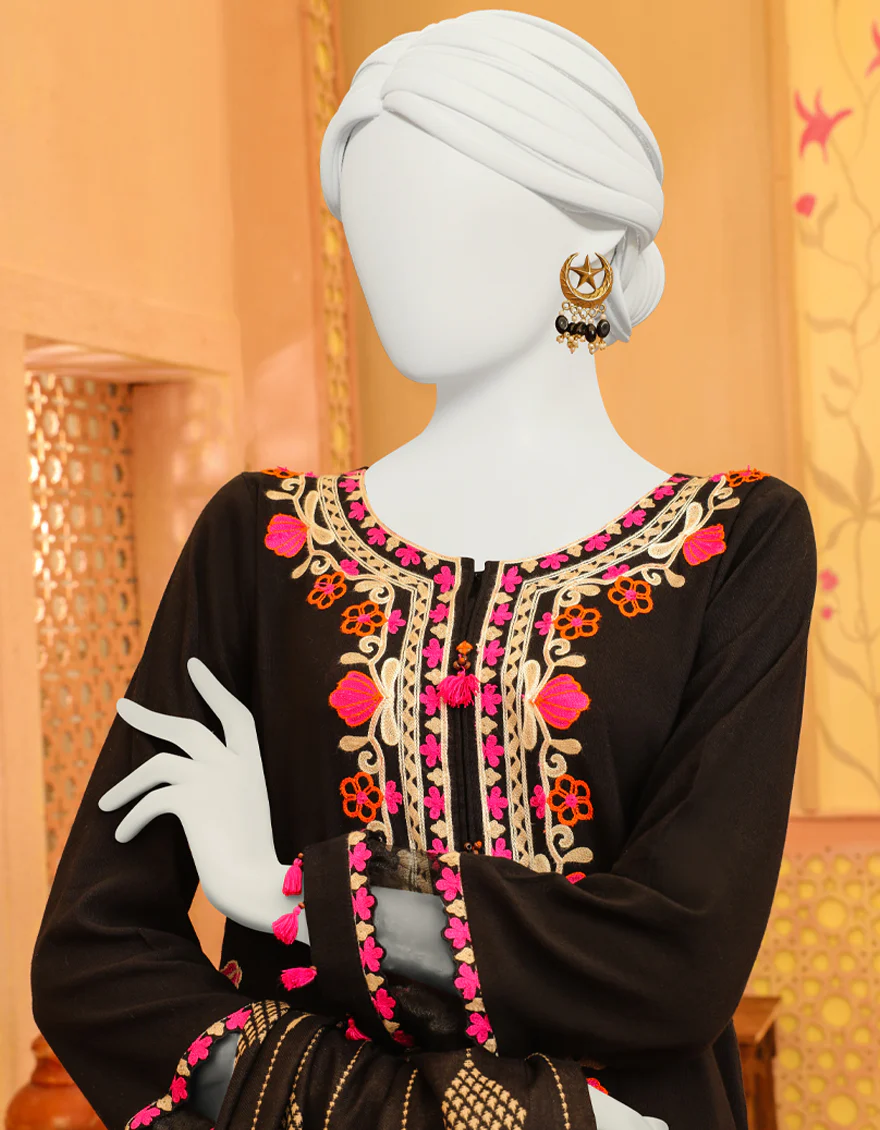 BLACK KHADDAR 3PC STITCHED | JJPW-W-JPWS-US-23-623 FB/DUSTY ROSE - Image 3