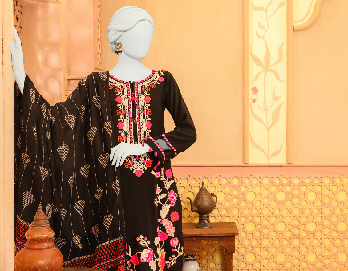 BLACK KHADDAR 3PC STITCHED | JJPW-W-JPWS-US-23-623 FB/DUSTY ROSE - Image 4