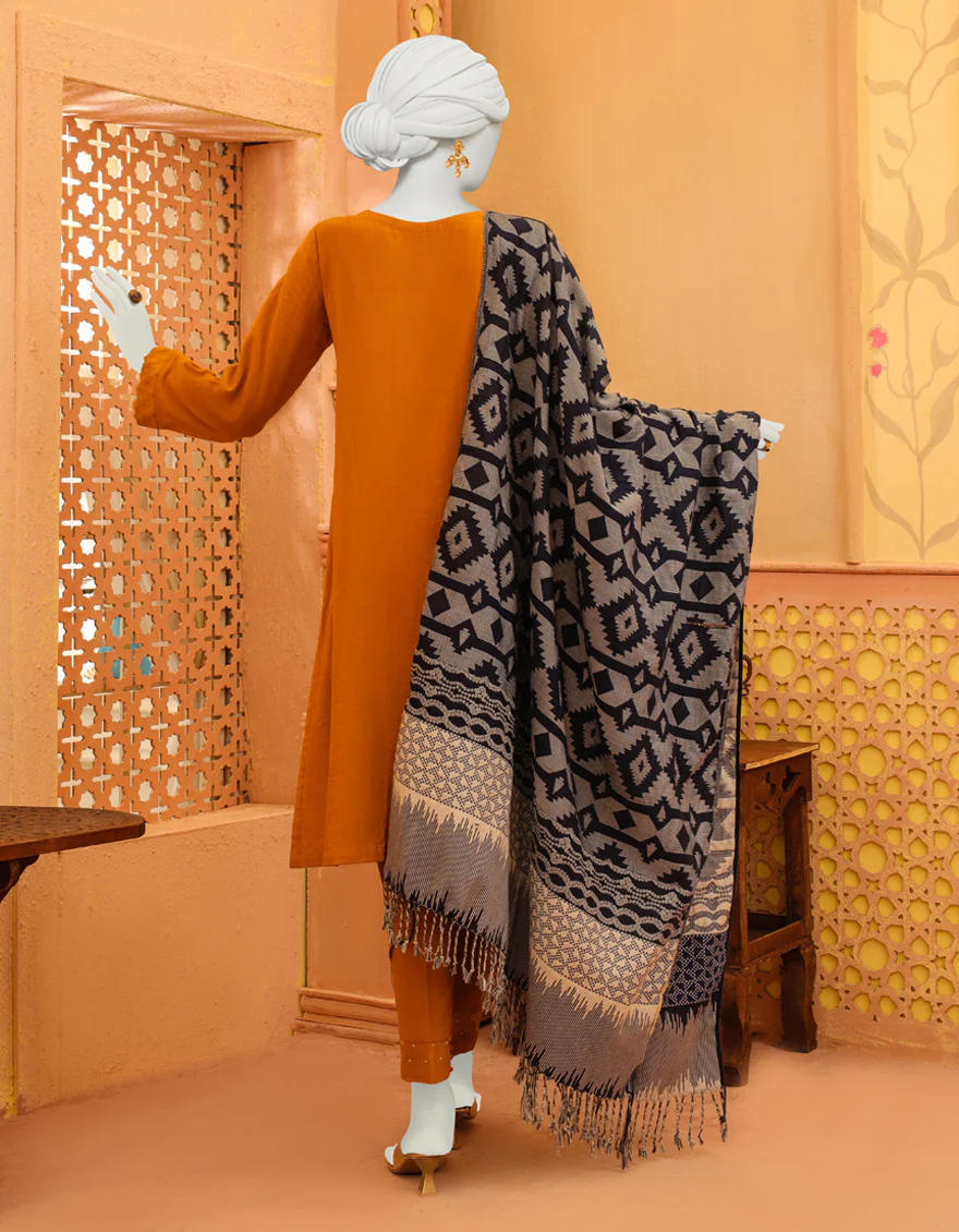 MUSTARD KHADDAR 3PC STITCHED | JJPW-W-JPWS-US-23-624 FB/BYZANTINE - Image 2