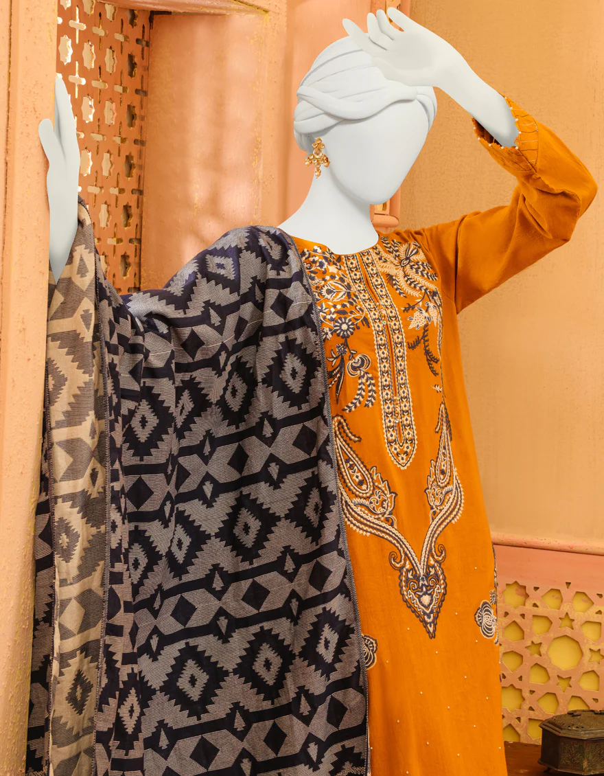 MUSTARD KHADDAR 3PC STITCHED | JJPW-W-JPWS-US-23-624 FB/BYZANTINE - Image 3