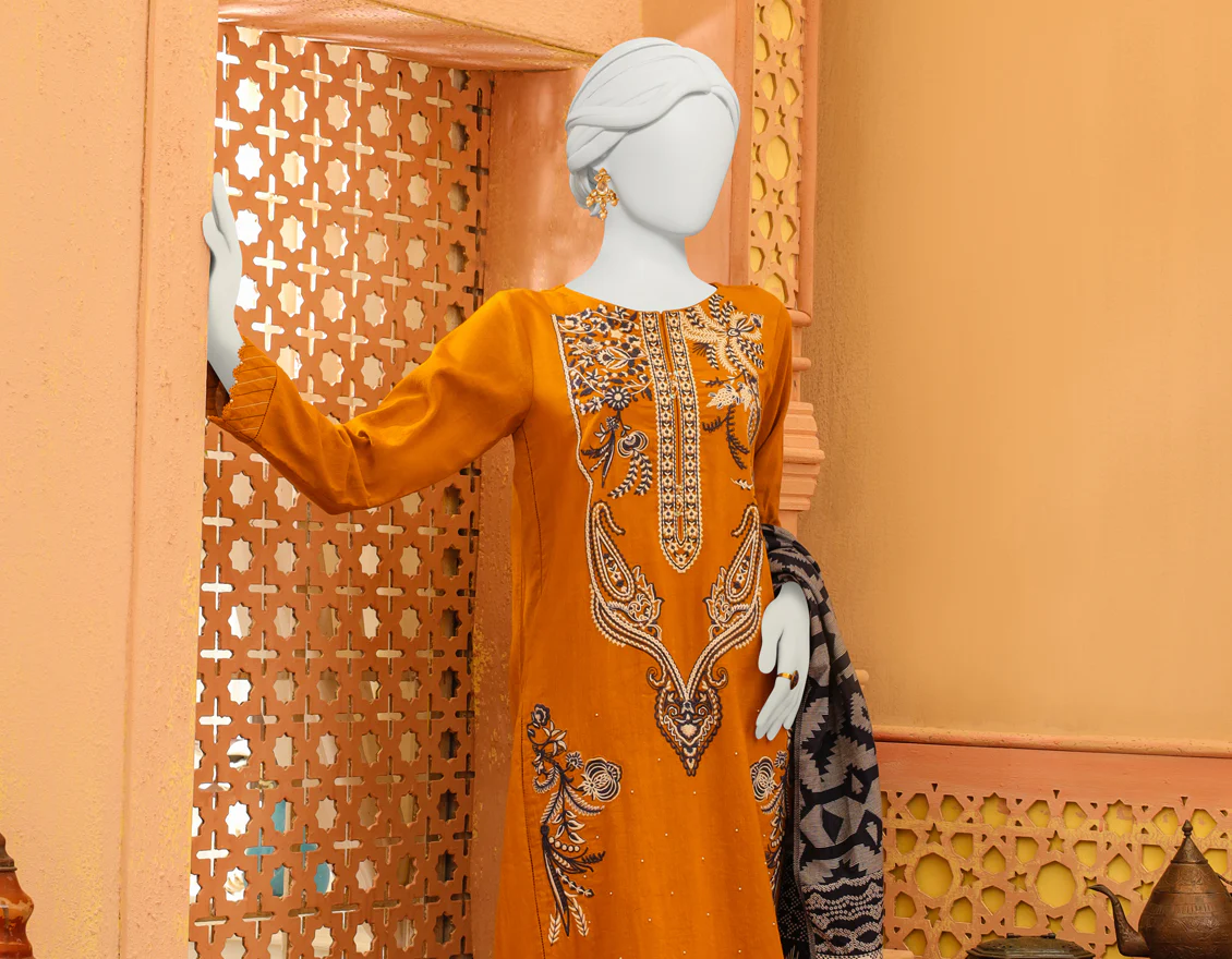 MUSTARD KHADDAR 3PC STITCHED | JJPW-W-JPWS-US-23-624 FB/BYZANTINE - Image 4