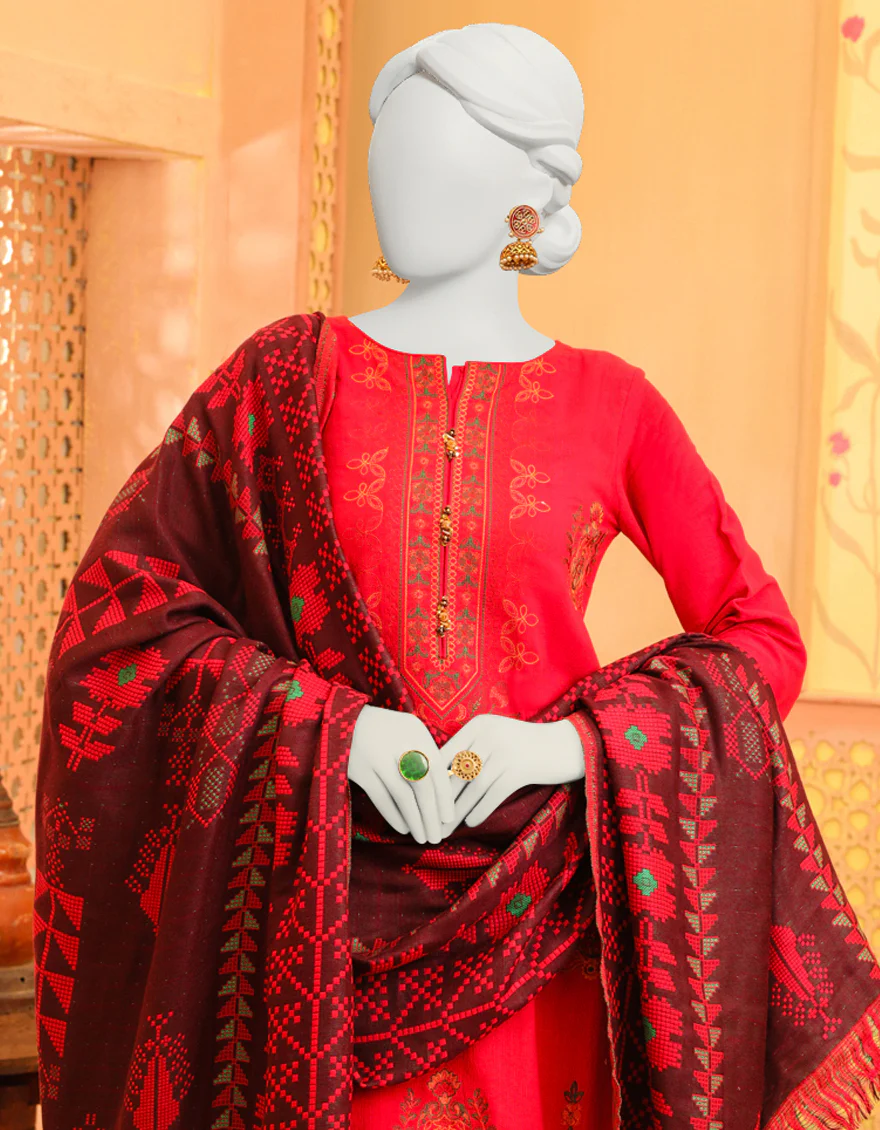RED KHADDAR 3PC STITCHED | JJPW-W-JPWS-US-23-625 FB/ROCOCO - Image 3