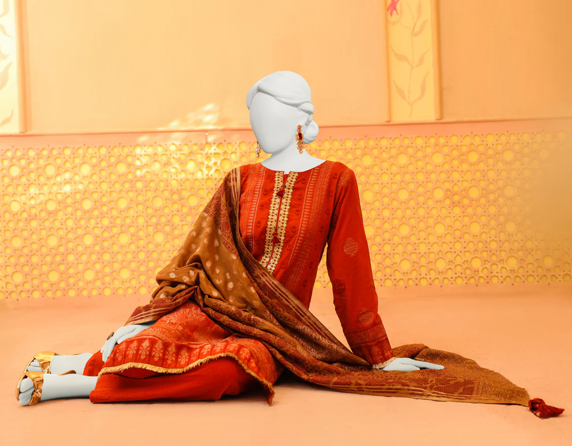 RUST JACQUARD 3PC STITCHED | JJPW-W-JPWS-US-23-630 FB/SHAHTAJ - Image 3
