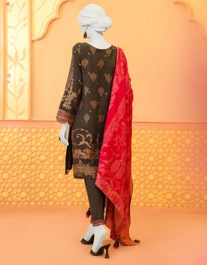CHARCOAL GREY JACQUARD 3PC STITCHED | JJPW-W-JPWS-US-23-631 FB/KOHISTAN - Image 2