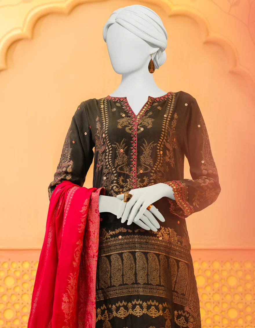 CHARCOAL GREY JACQUARD 3PC STITCHED | JJPW-W-JPWS-US-23-631 FB/KOHISTAN - Image 3