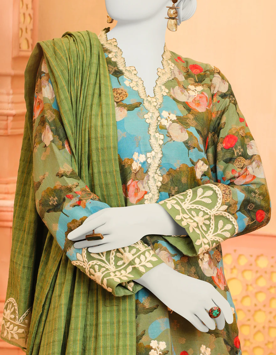 GREEN ORGANZA 3PC STITCHED | JJPW-W-JPWS-US-23-637 FB/ROHSANAY - Image 4