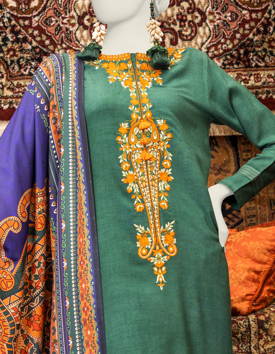 GREEN LINEN 3PC STITCHED | JJPW-W-JPWS-US-23-648 FB/LIME STONE - Image 3