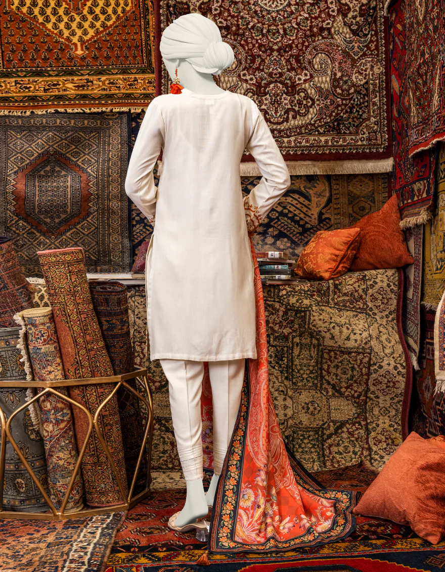 OFF WHITE LINEN 3PC STITCHED | JJPW-W-JPWS-US-23-650 FB/ZINNIA - Image 2