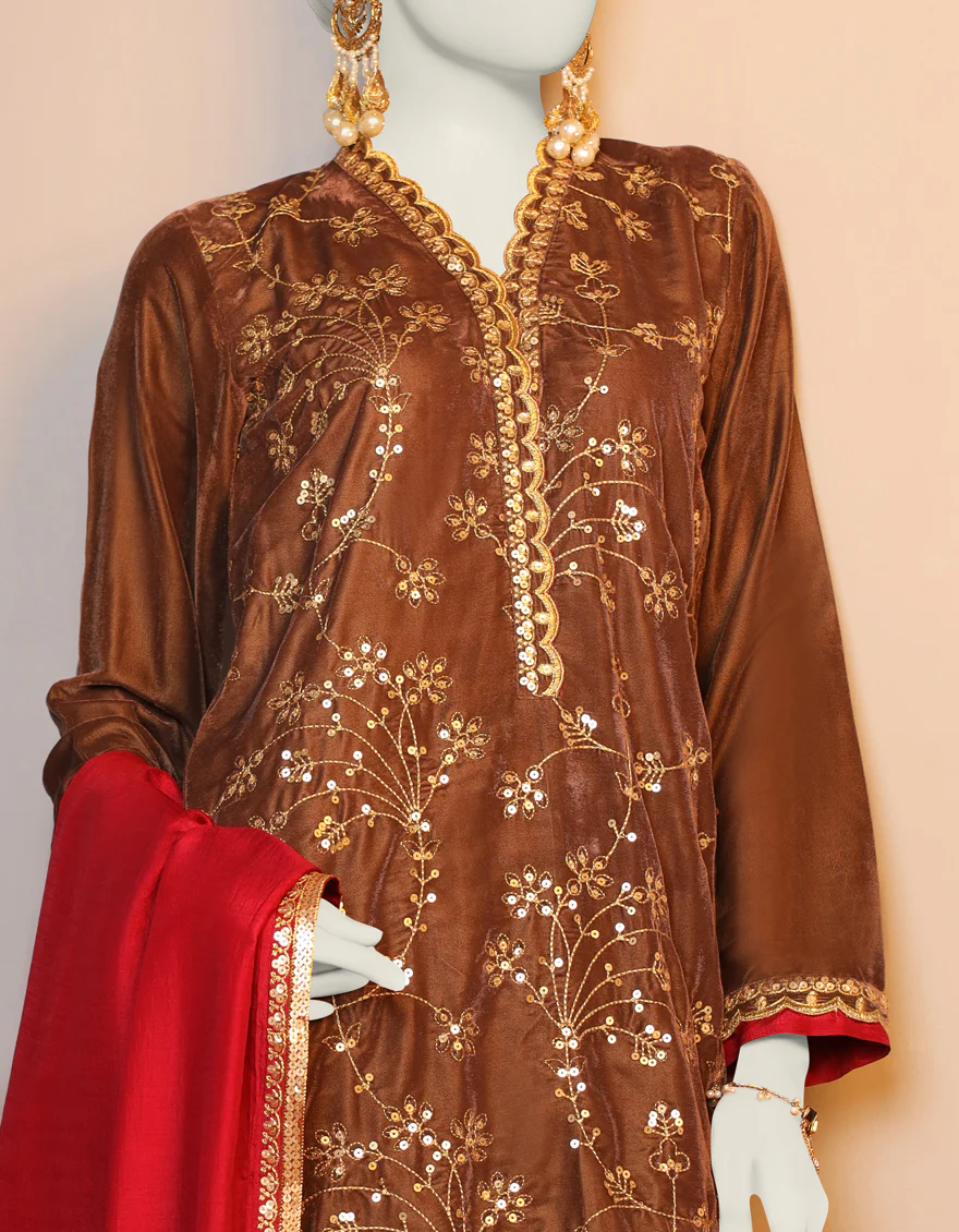 BROWN VELVET 3PC STITCHED | JJPW-W-JPWS-US-23-663 FB/FF-328 - Image 2