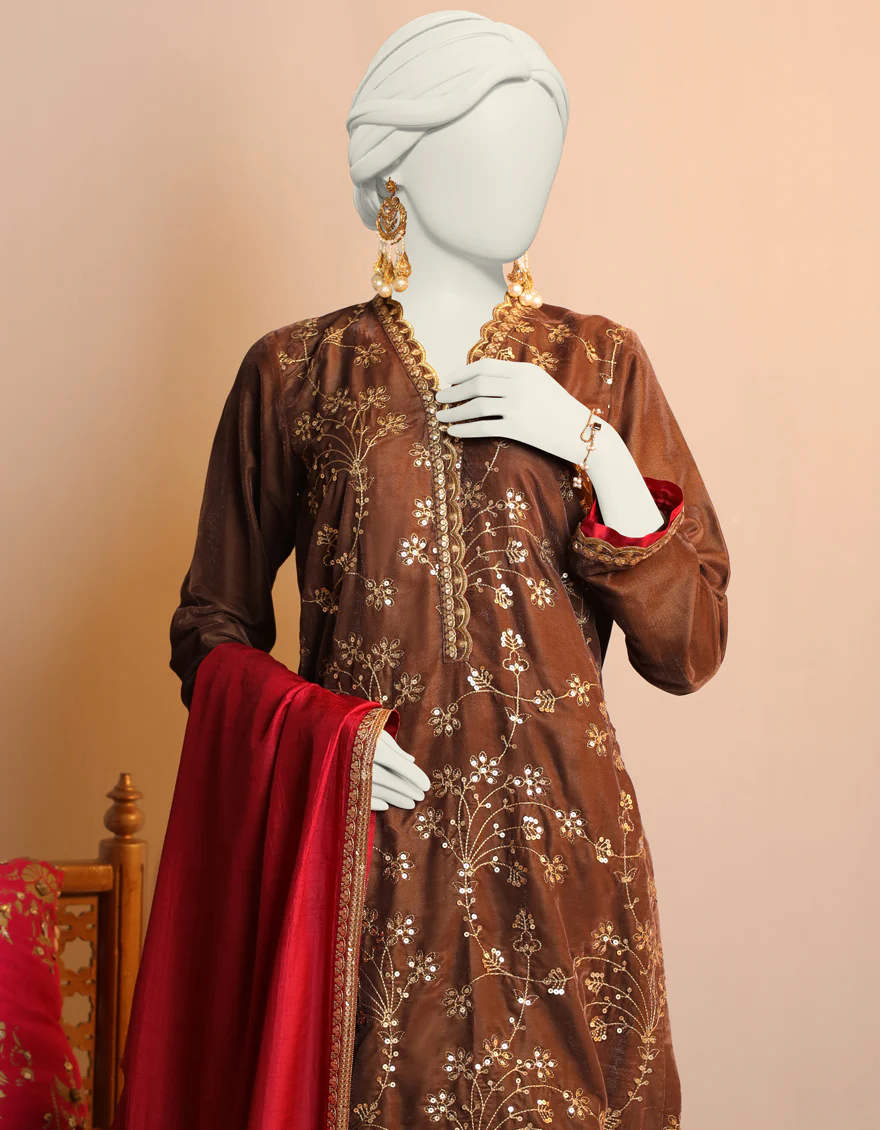 BROWN VELVET 3PC STITCHED | JJPW-W-JPWS-US-23-663 FB/FF-328 - Image 3
