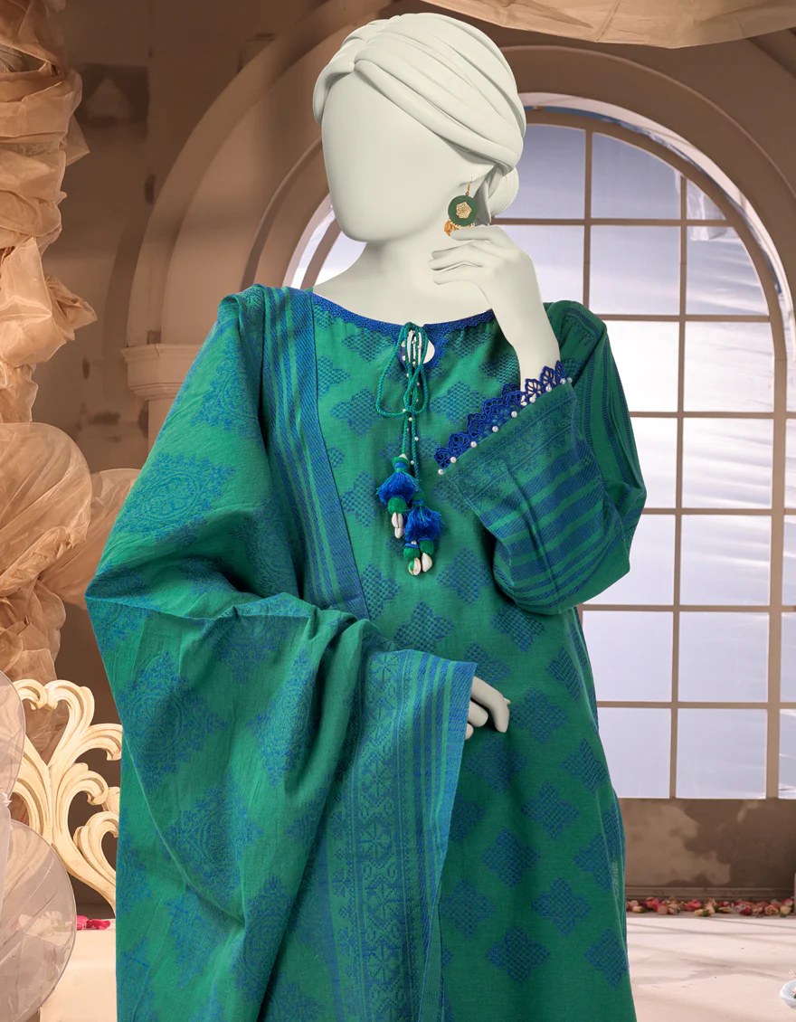 GREEN JACQUARD 3PC STITCHED | JJPW-W-JW-24-1701 FB/FARAS-02 - Image 2