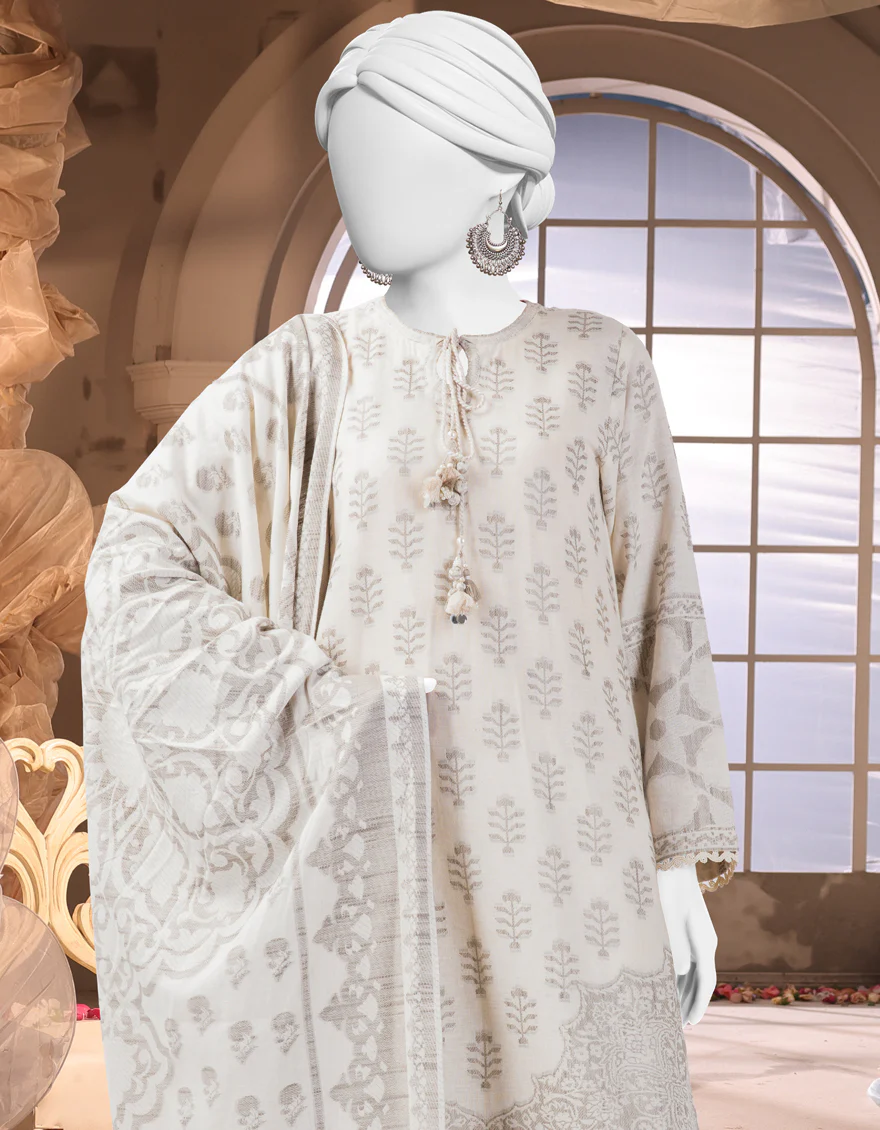 WHITE JACQUARD 3PC STITCHED | JJPW-W-JW-24-1703 FB/FARAS-04 - Image 2