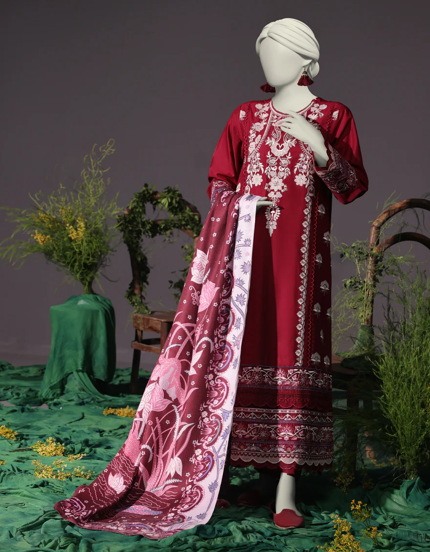 RED CAMBRIC 3PC STITCHED | JJPW-W-JW-24-1737 FB/LUXE-A-02