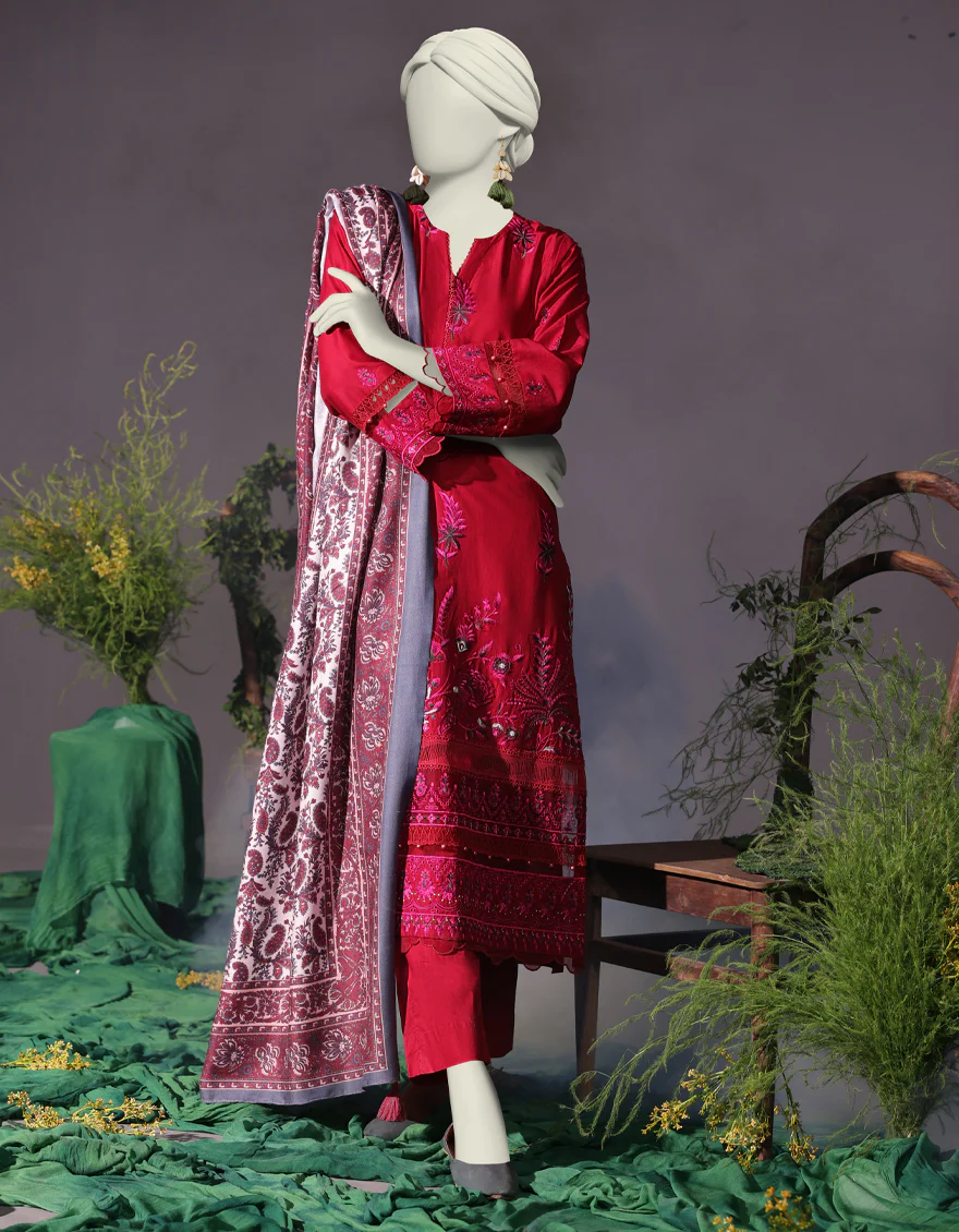 RED CAMBRIC 3PC STITCHED | JJPW-W-JW-24-1740 FB/LUXE-A-05