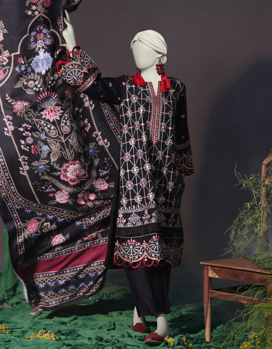BLACK CAMBRIC 3PC STITCHED | JJPW-W-JW-24-1742 FB/LUXE-A-07