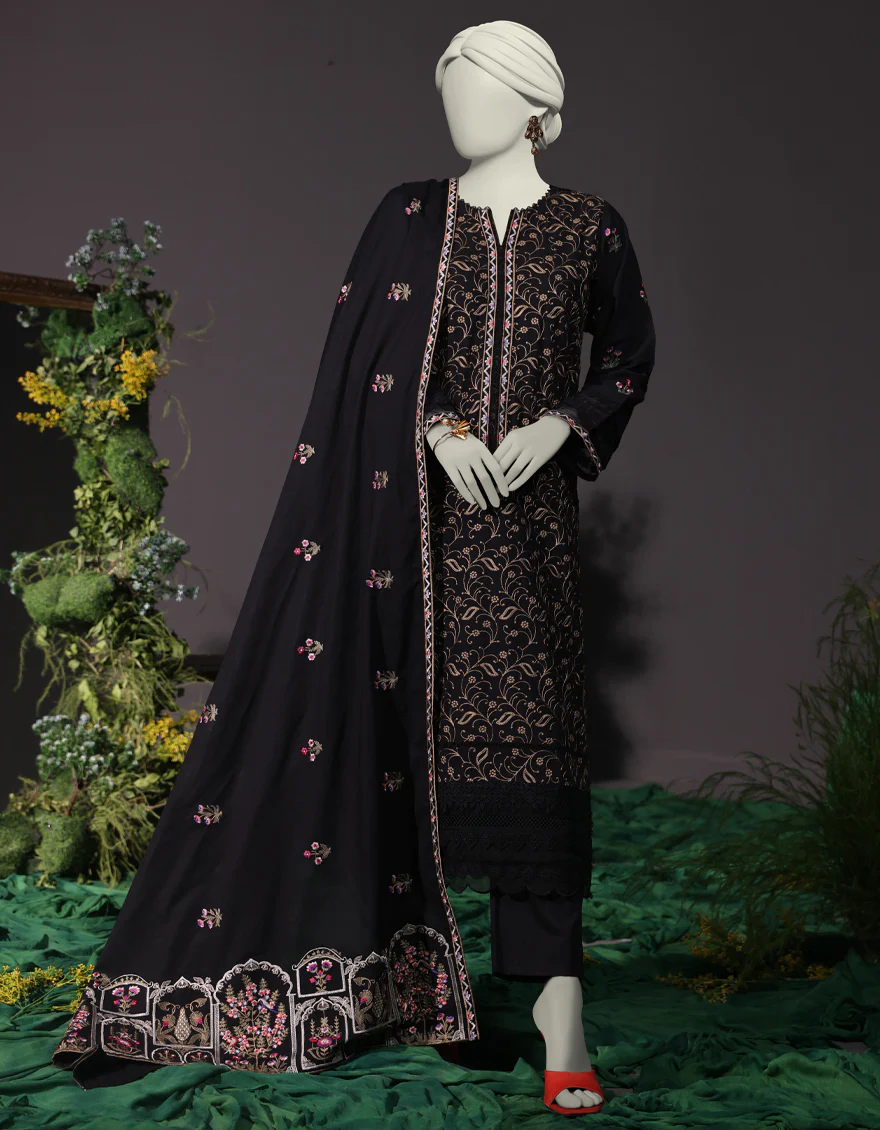 BLACK CAMBRIC 3PC STITCHED | JJPW-W-JW-24-1751 FB/LUXE-B-08