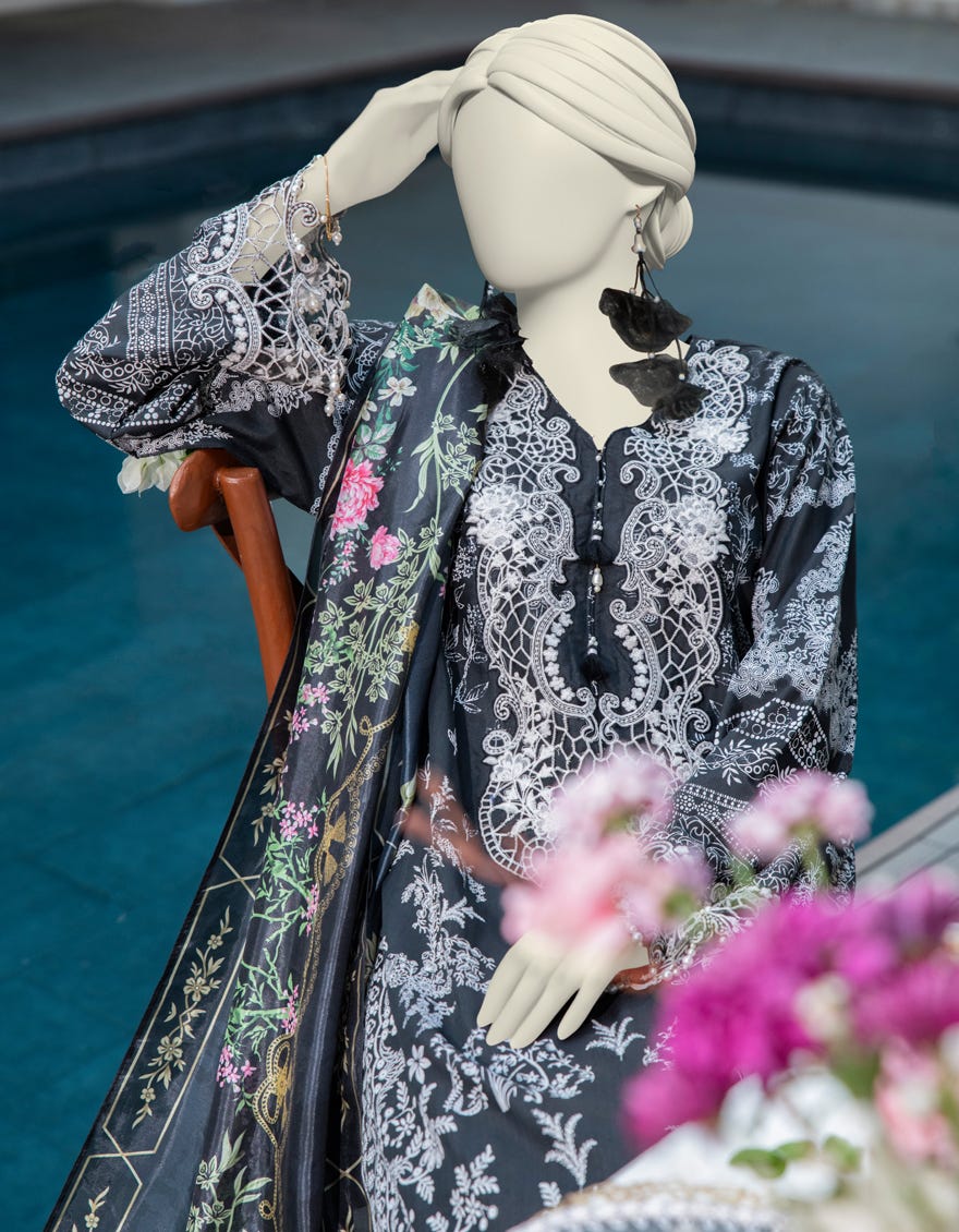 BLACK RAW SILK 3PC STITCHED | JJPW-W-JW-24-1775 FB/PASTEL-04 - Image 2