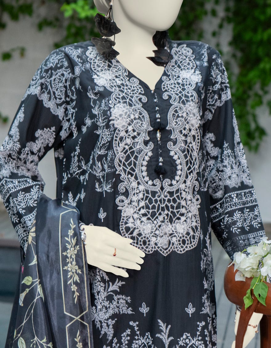 BLACK RAW SILK 3PC STITCHED | JJPW-W-JW-24-1775 FB/PASTEL-04 - Image 3