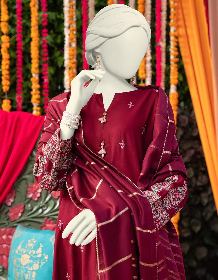 RED LINEN 3PC STITCHED | JJPW-W-JW-24-1777 FB/DREAM WEAVE-2 - Image 3