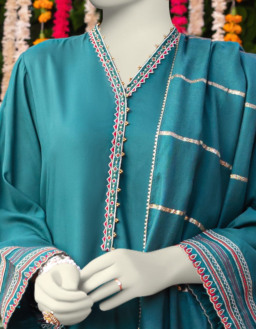 GREEN LINEN 3PC STITCHED | JJPW-W-JW-24-1778 FB/DREAM WEAVE-3 - Image 2