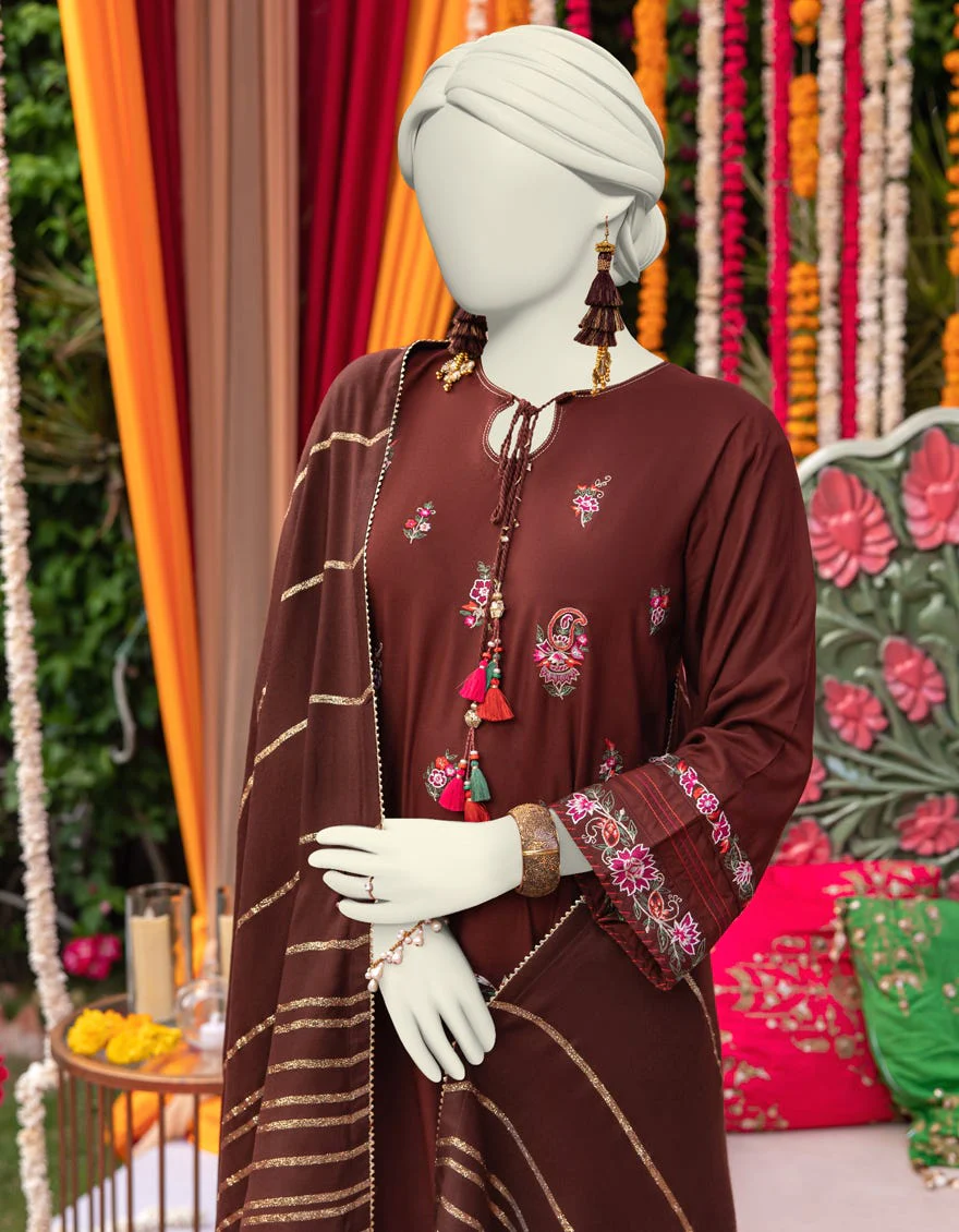 BROWN LINEN 3PC STITCHED | JJPW-W-JW-24-1779 FB/DREAM WEAVE-4 - Image 3