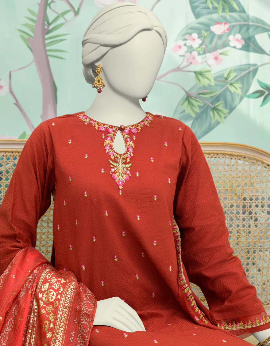 RED DOBBY 3PC STITCHED | JJPW-W-JW-24-1780 FB/MAHARANI-01 - Image 2