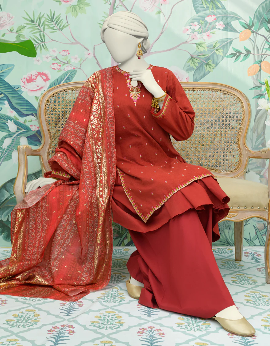 RED DOBBY 3PC STITCHED | JJPW-W-JW-24-1780 FB/MAHARANI-01 - Image 3