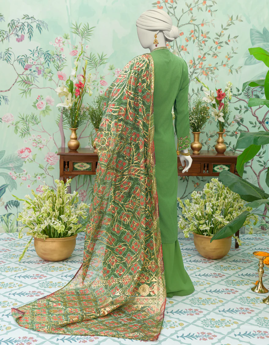GREEN DOBBY 3PC STITCHED | JJPW-W-JW-24-1781 FB/MAHARANI-02 - Image 2