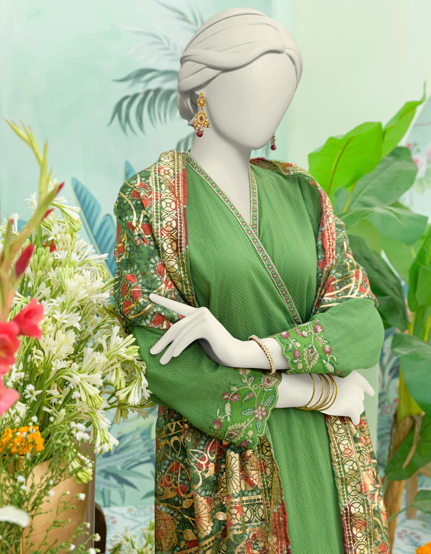 GREEN DOBBY 3PC STITCHED | JJPW-W-JW-24-1781 FB/MAHARANI-02 - Image 3