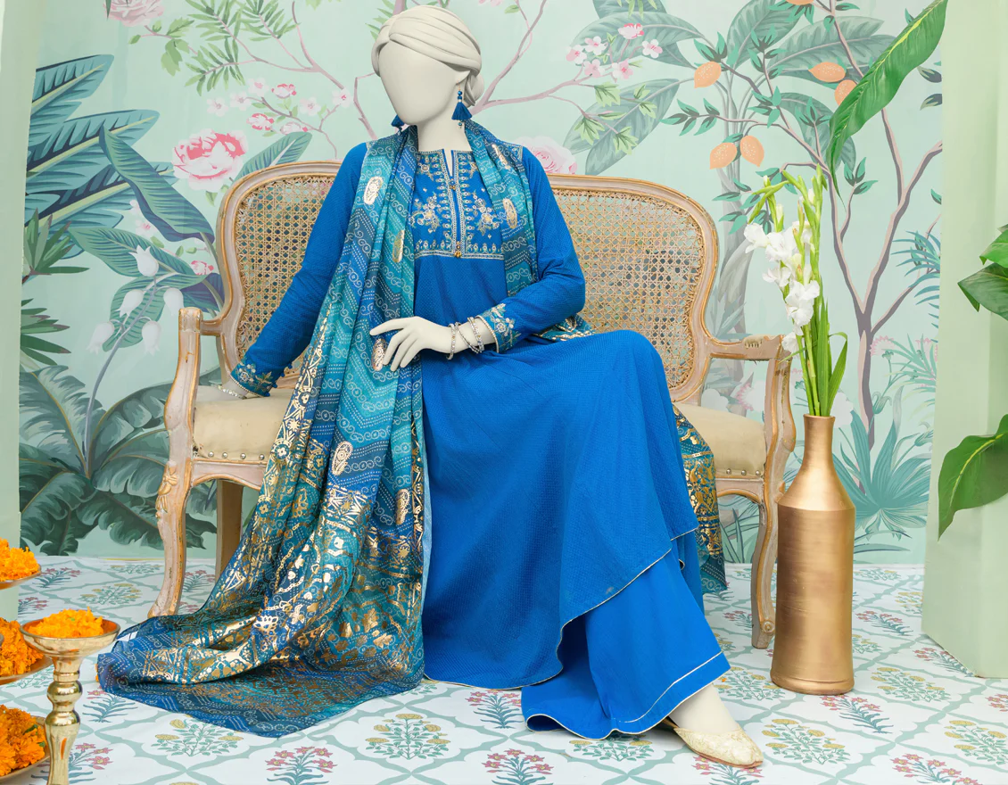 BLUE DOBBY 3PC STITCHED | JJPW-W-JW-24-1782 FB/MAHARANI-3 - Image 3