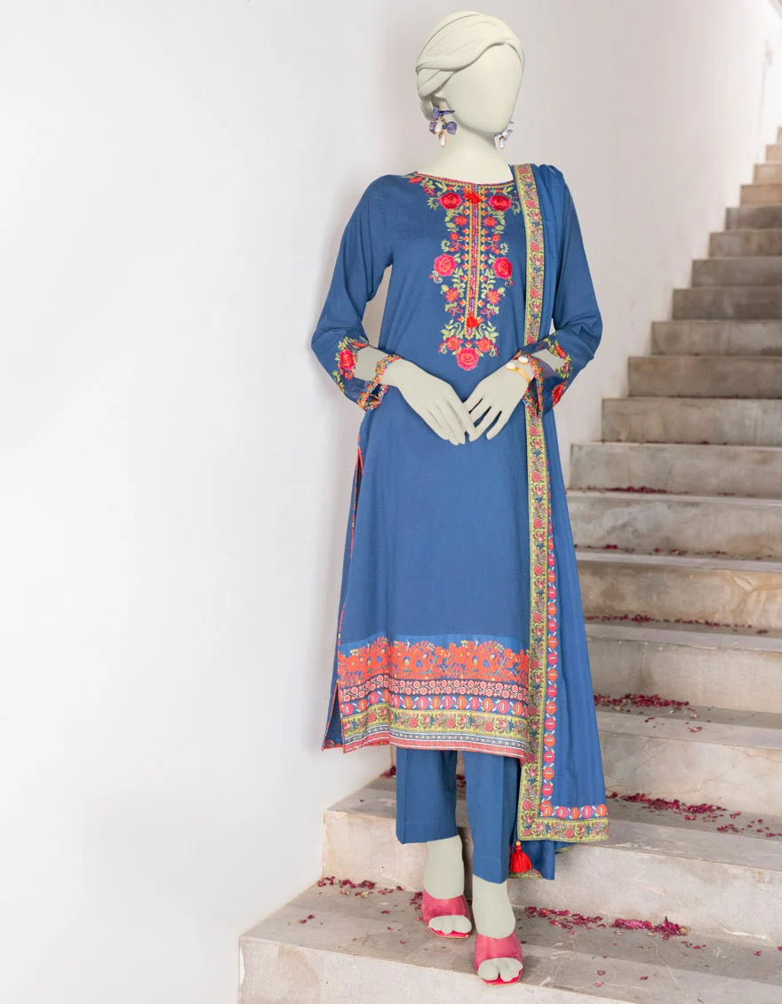 BLUE DOBBY 3PC STITCHED | JJPW-W-JW-24-1784 FB/POLISH ELEGANCE-1
