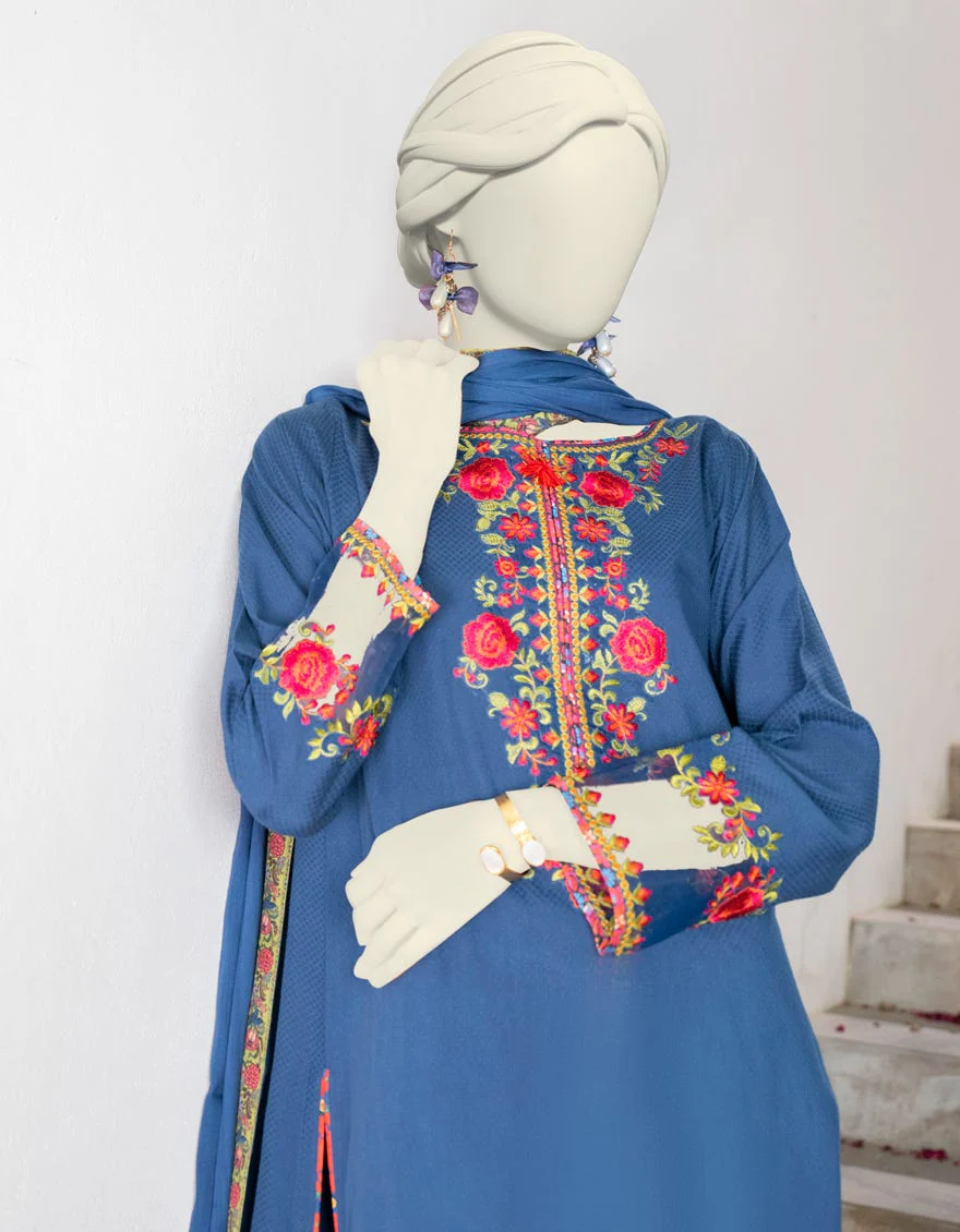 BLUE DOBBY 3PC STITCHED | JJPW-W-JW-24-1784 FB/POLISH ELEGANCE-1 - Image 2