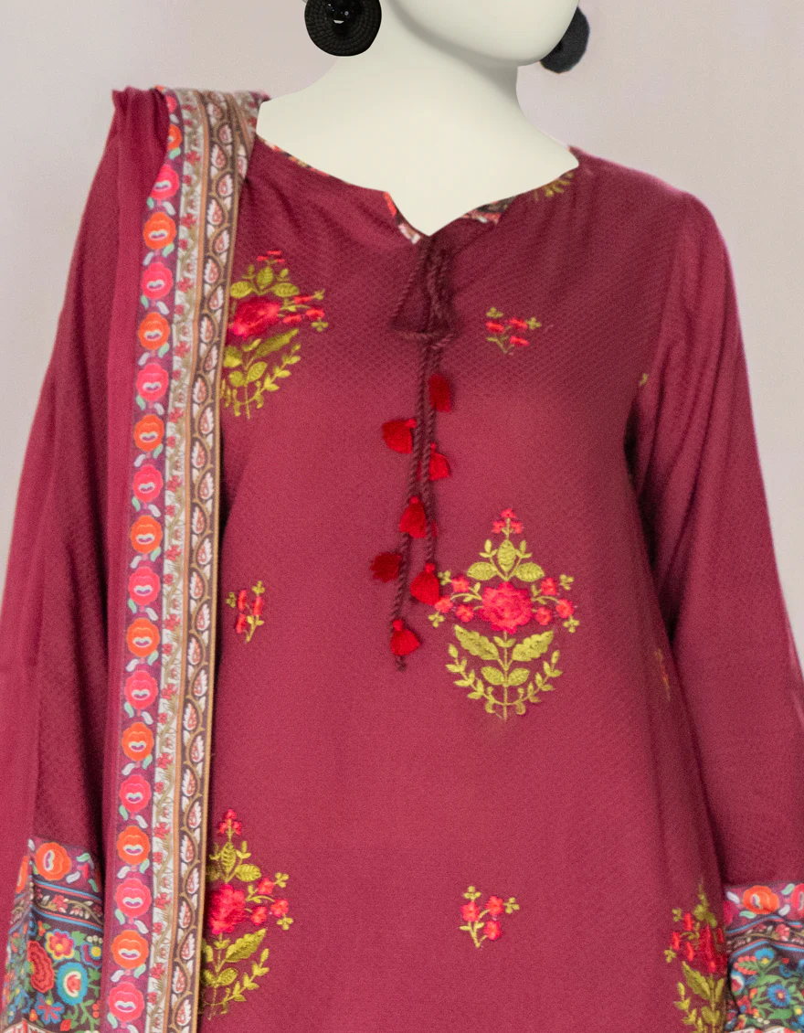RED DOBBY 3PC STITCHED | JJPW-W-JW-24-1785 FB/POLISH ELEGANCE-2 - Image 3