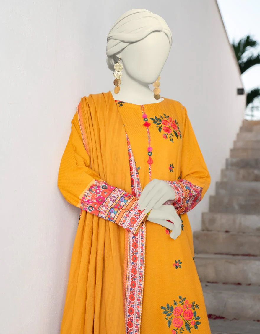 YELLOW DOBBY 3PC STITCHED | JJPW-W-JW-24-1786 FB/POLISH ELEGANCE-3 - Image 2