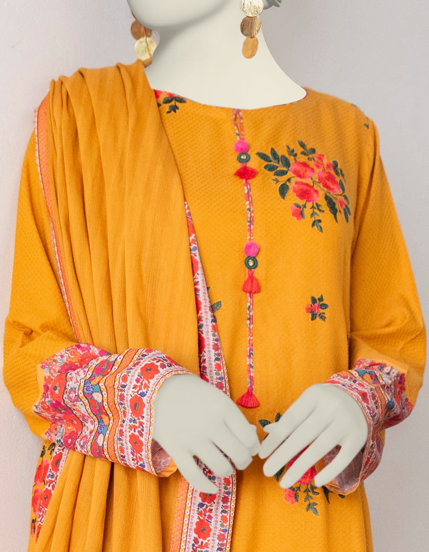 YELLOW DOBBY 3PC STITCHED | JJPW-W-JW-24-1786 FB/POLISH ELEGANCE-3 - Image 3