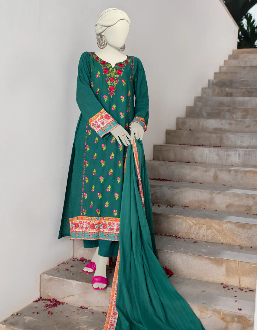 GREEN DOBBY 3PC STITCHED | JJPW-W-JW-24-1787 FB/POLISH ELEGANCE-4 - Image 2