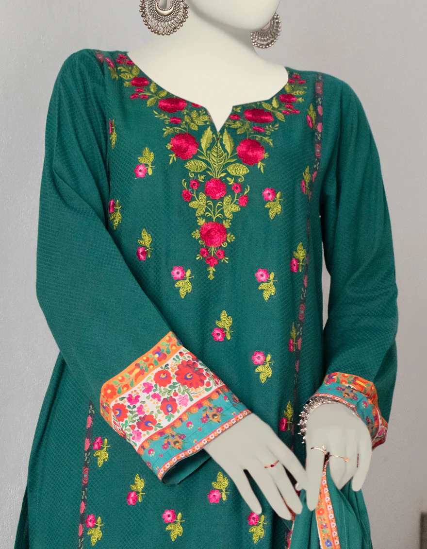 GREEN DOBBY 3PC STITCHED | JJPW-W-JW-24-1787 FB/POLISH ELEGANCE-4 - Image 3