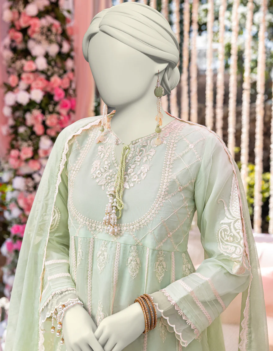 GREEN ORGANZA 3PC STITCHED | JJPW-W-JW-24-1793 FB/ORGANZA-02 - Image 2