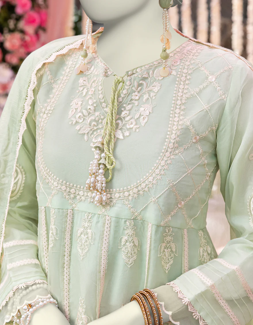 GREEN ORGANZA 3PC STITCHED | JJPW-W-JW-24-1793 FB/ORGANZA-02 - Image 3